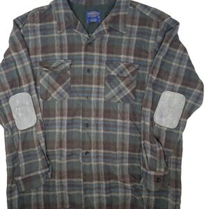 Pendleton Board Shirt Wool Plaid Long Sleeve Men's XXL Elbow Patch